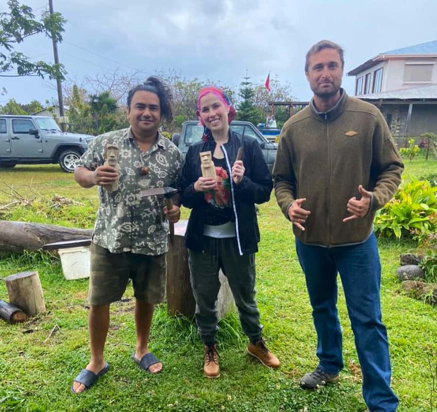 Easter Island: Demo of How to Carve a Moai statue - Meeting Joaquin at His House